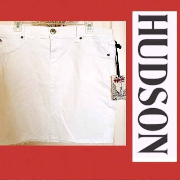 π
ΊHUDSON RARE NWT White Skirt lightly Shredded Hem Cotton Union Jack - Picture 4 of 10